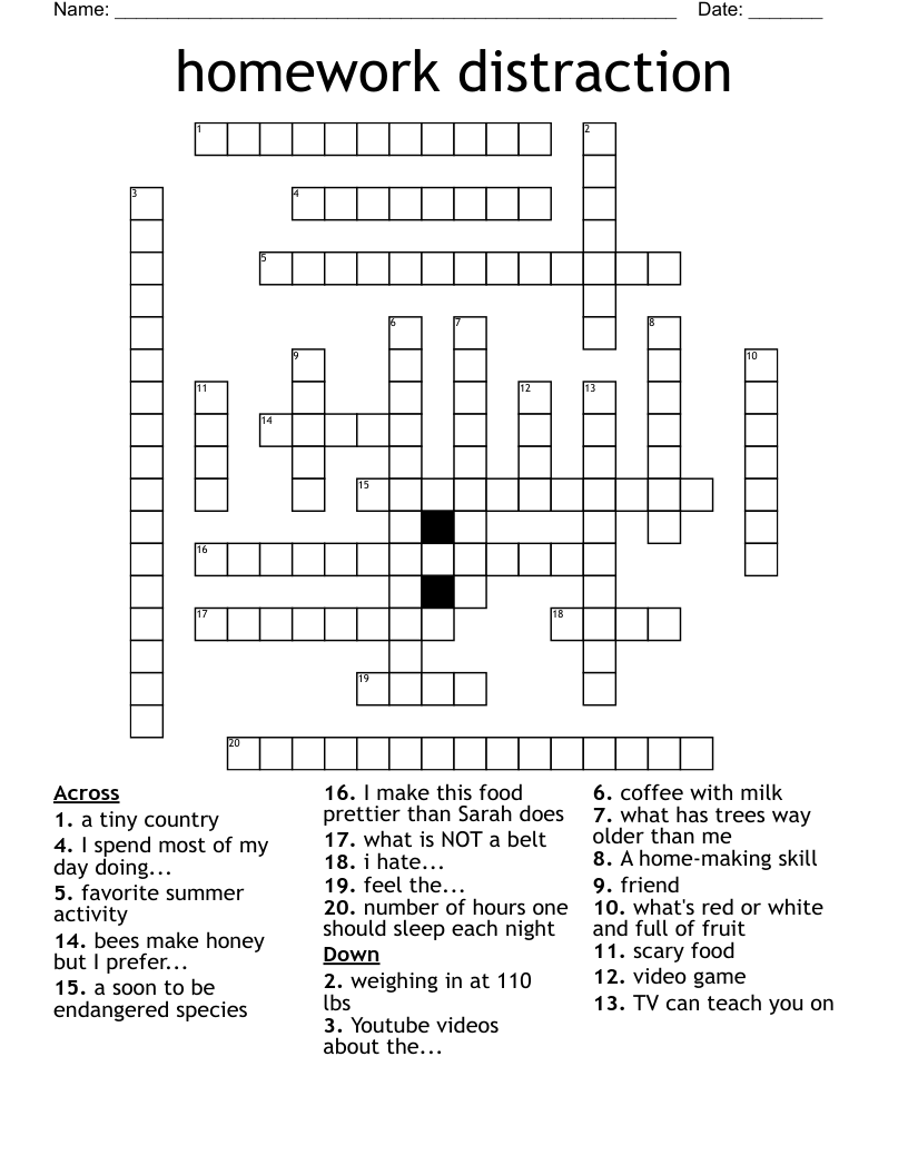 homework distraction Crossword WordMint