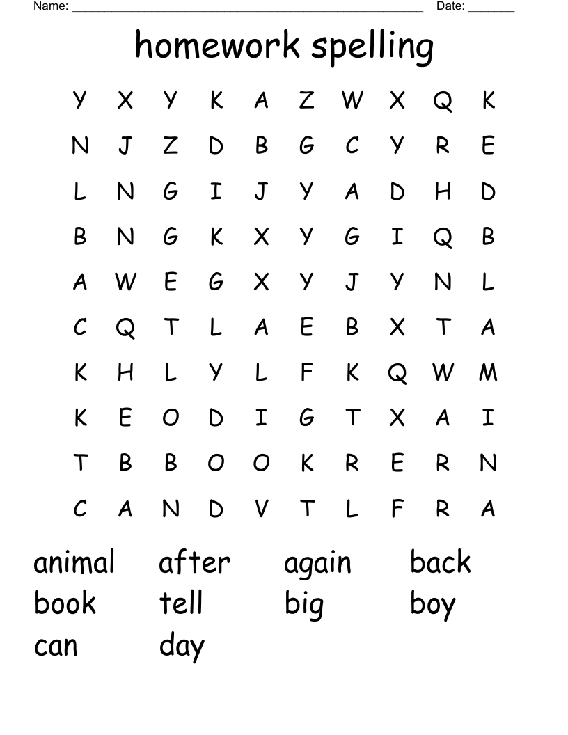homework spelling Word Search
