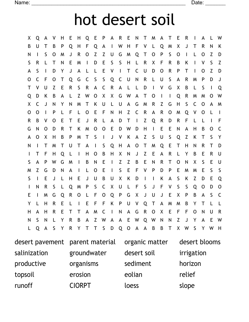 hot desert soil Word Search