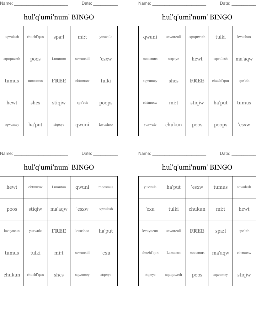 hul'q'umi'num' BINGO 