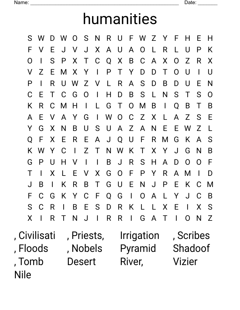 humanities  Word Search