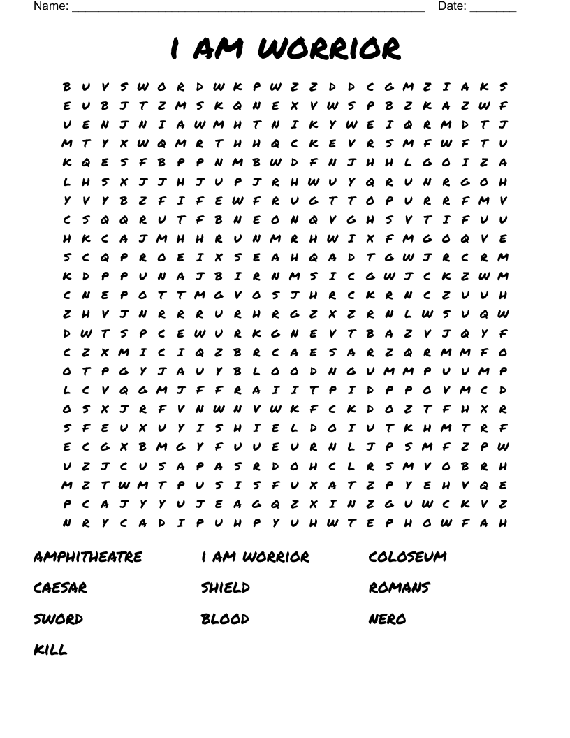 i am worrior Word Search