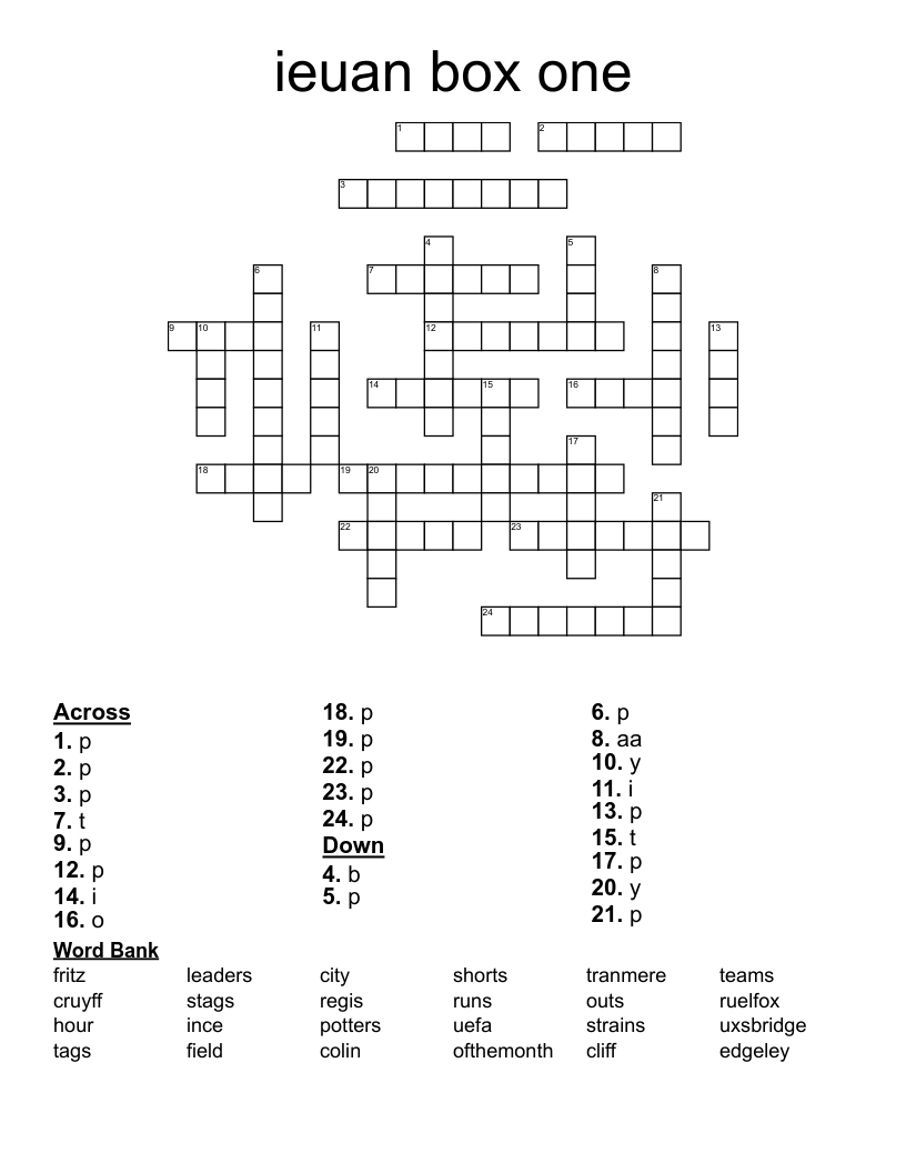 ieuan box one Crossword WordMint