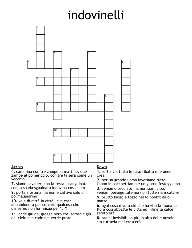 indovinelli Crossword