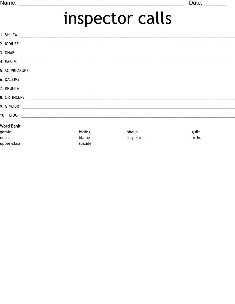 inspector calls Word Scramble