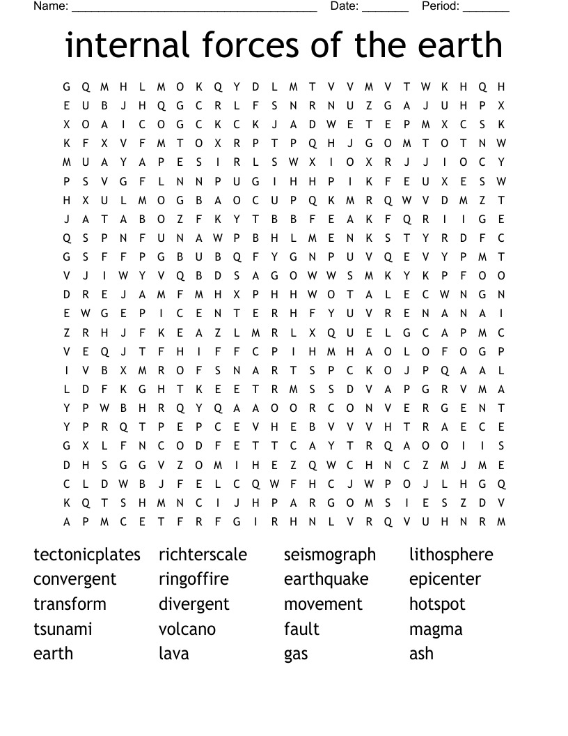 internal forces of the earth  Word Search