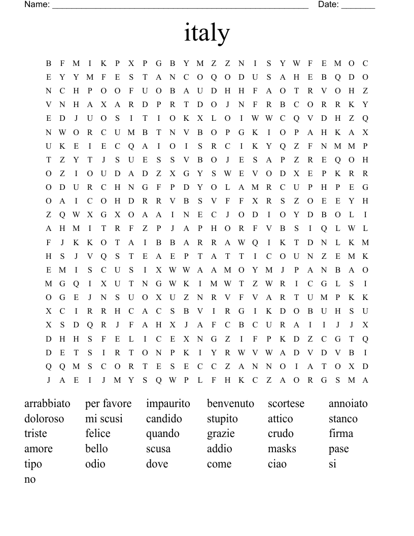 italy Word Search