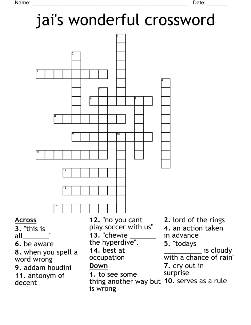 jai's wonderful crossword WordMint