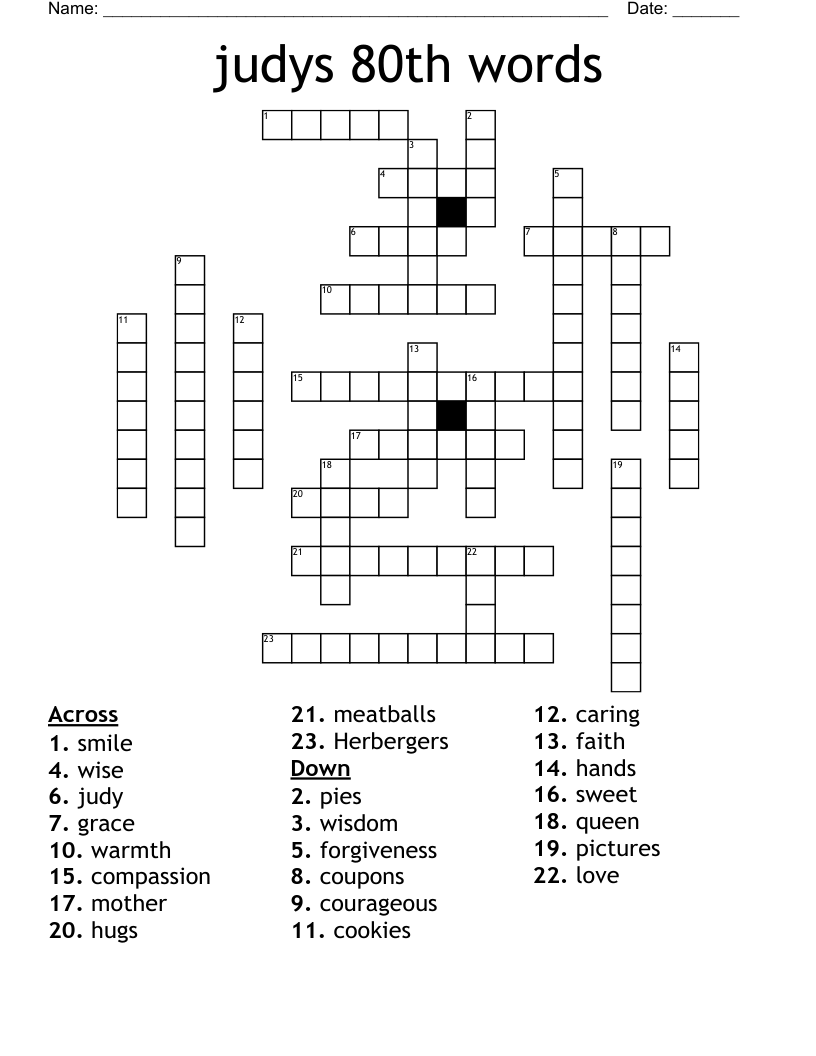 judys 80th words Crossword
