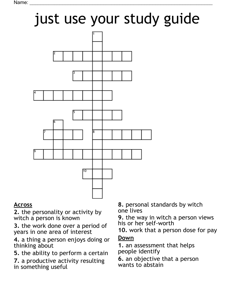 just use your study guide Crossword WordMint