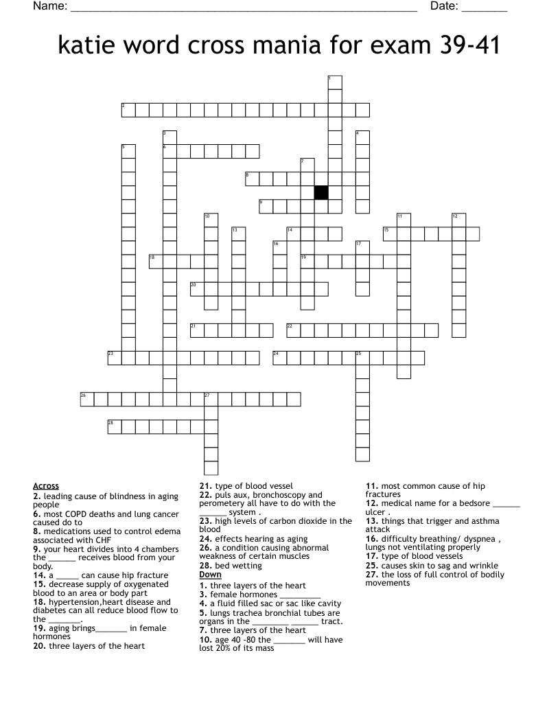 katie word cross mania for exam 39-41 Crossword