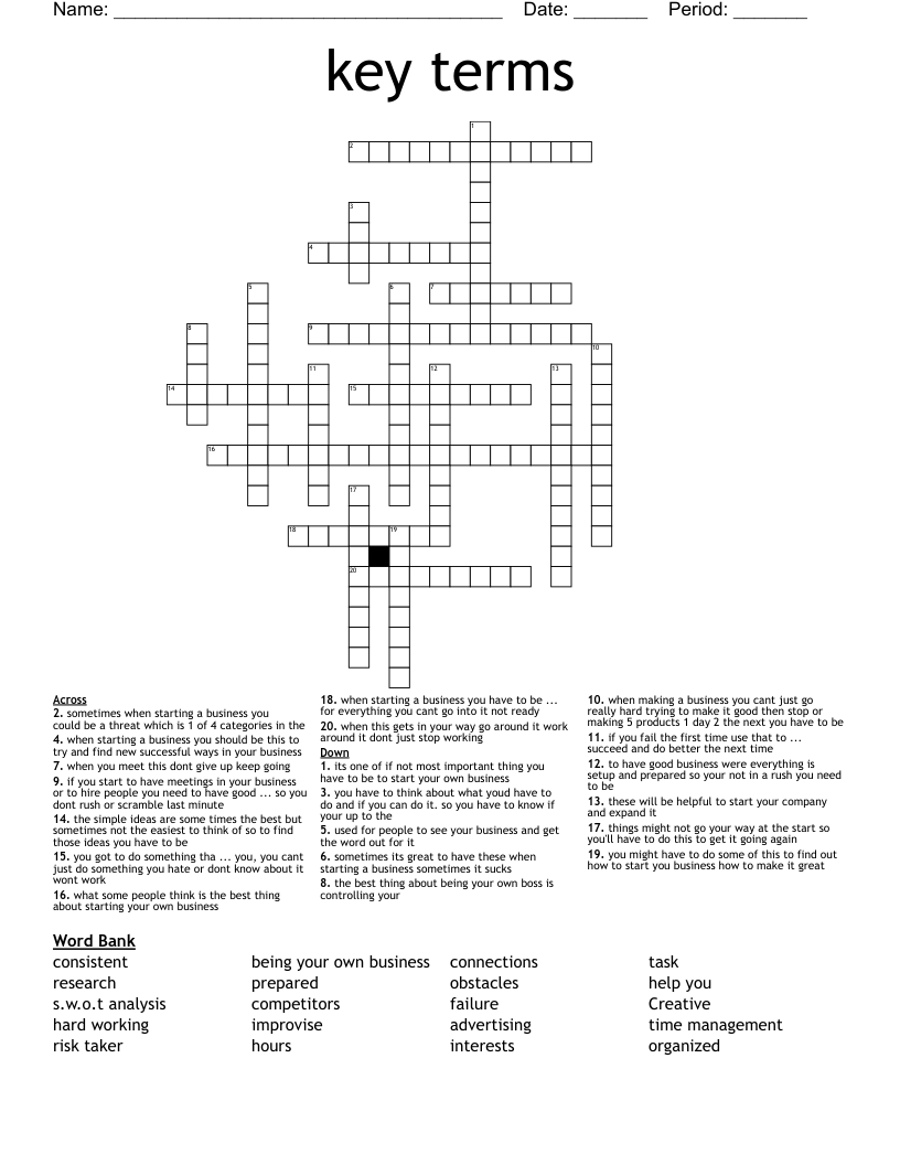 key terms Crossword