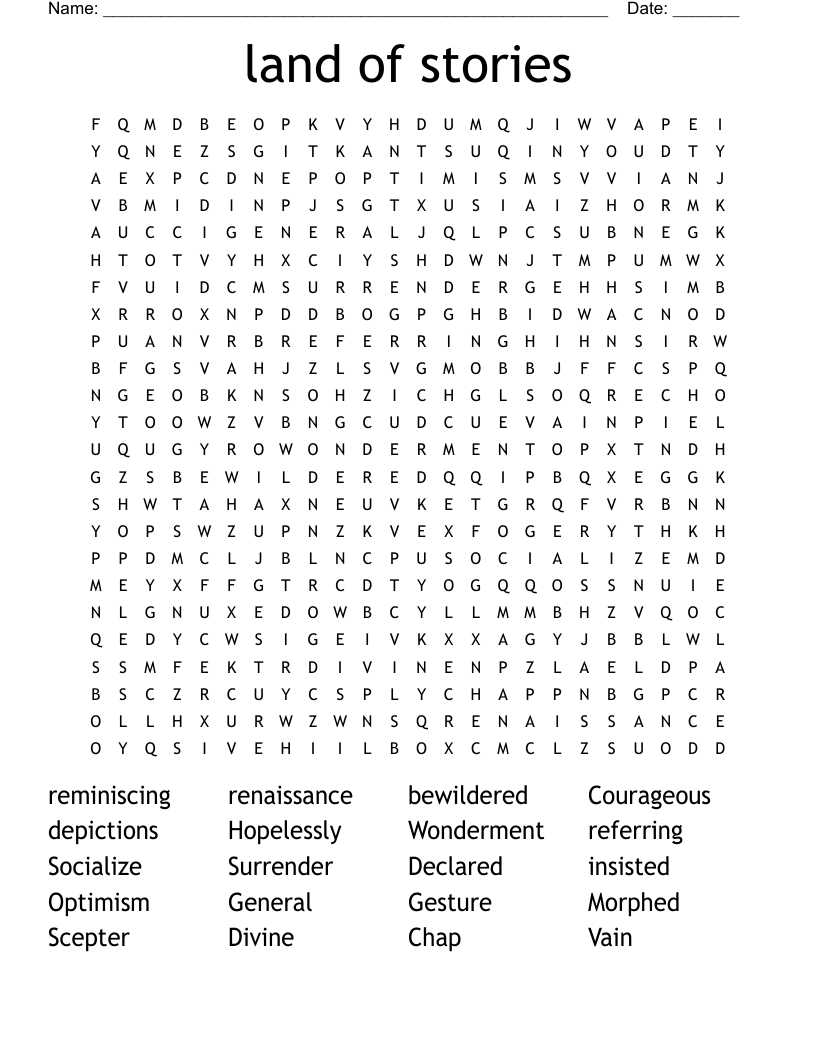 land of stories Word Search