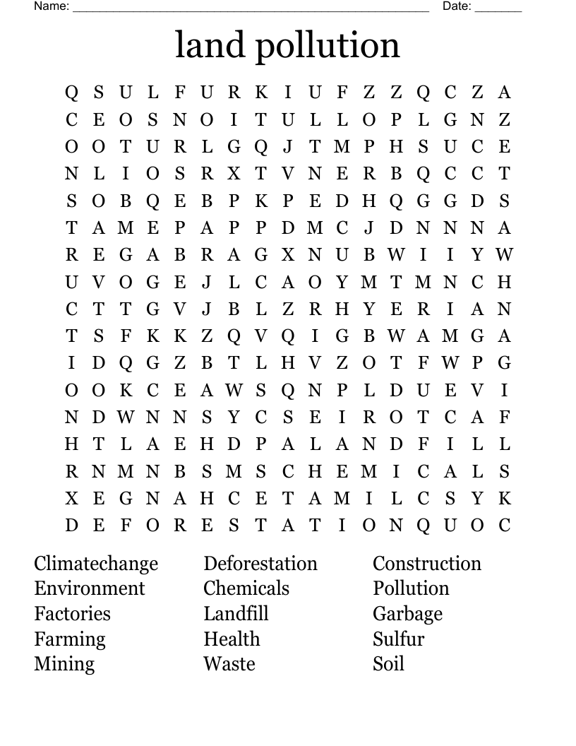 land pollution  Word Search