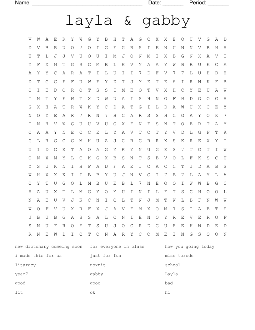 layla & gabby Word Search