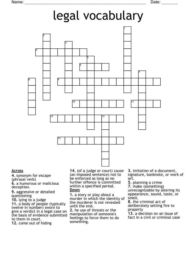 legal vocabulary Crossword