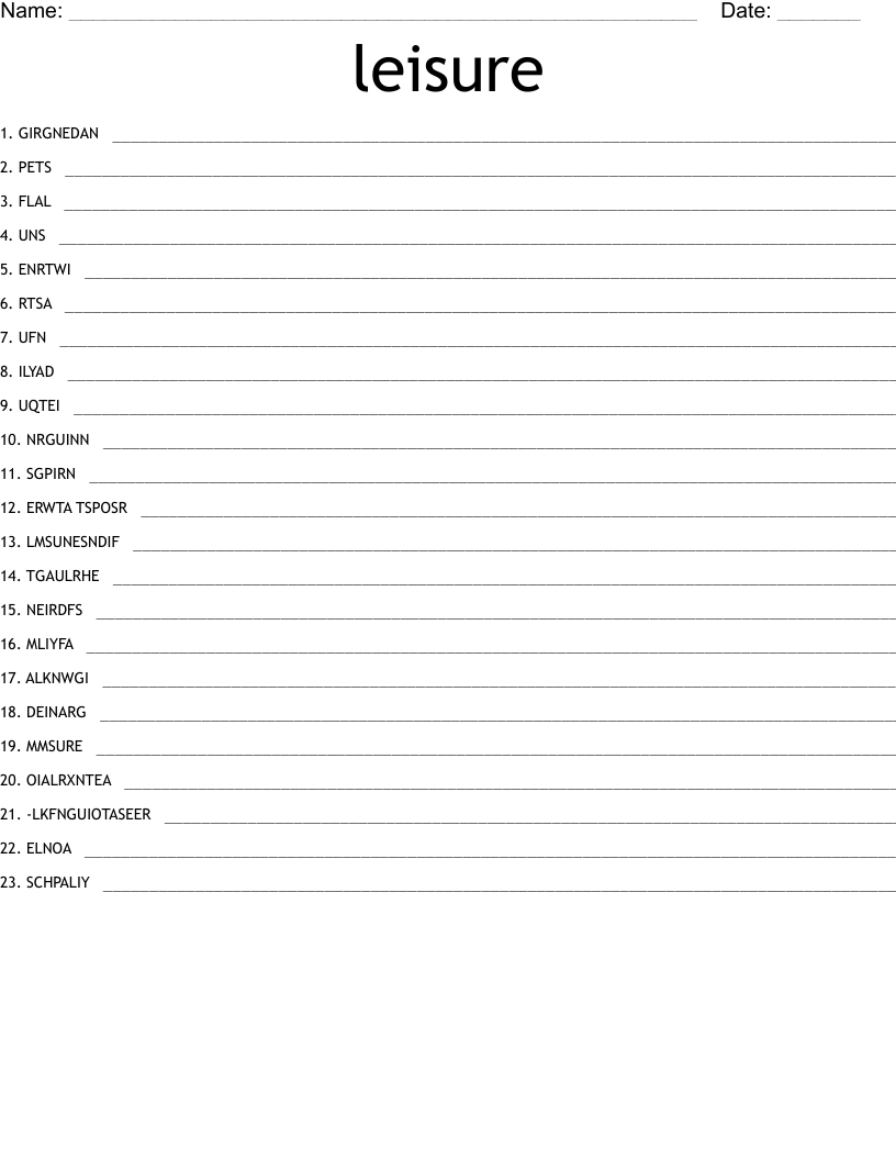 leisure Word Scramble