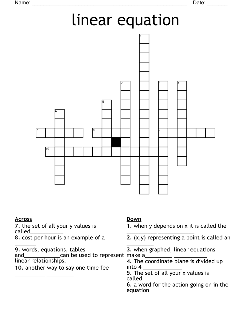 linear equation Crossword