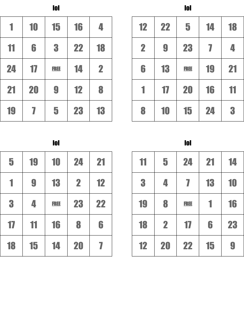 lol Bingo Cards - WordMint