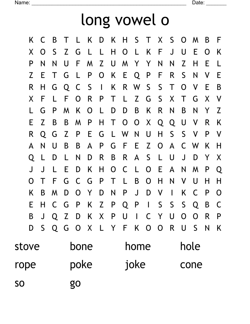 Long Vowel O Word Search WordMint
