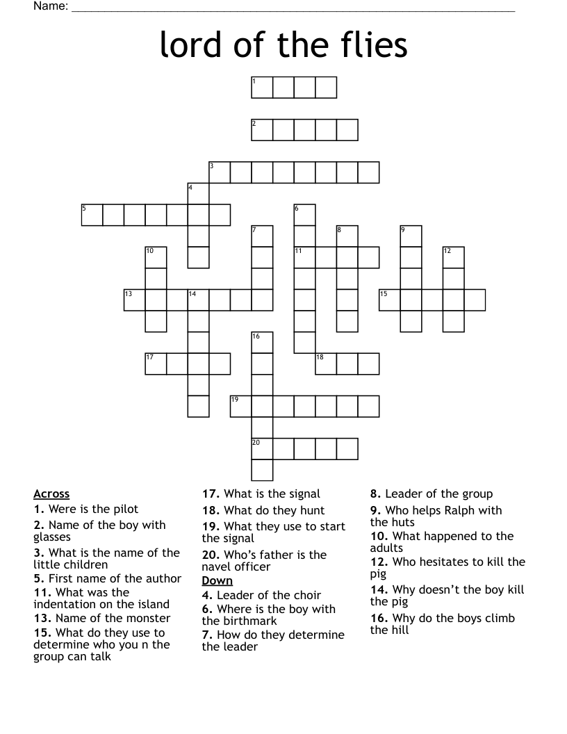 Lord Of The Flies Crossword WordMint