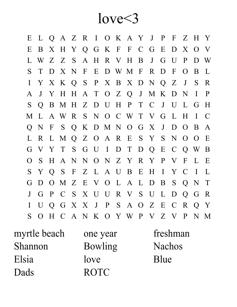 love<3 Word Search