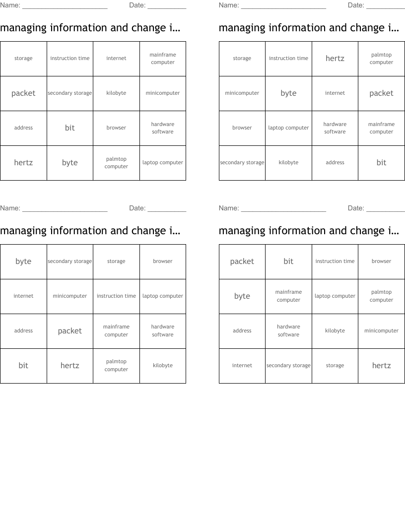 managing information and change in a connected world Bingo Cards