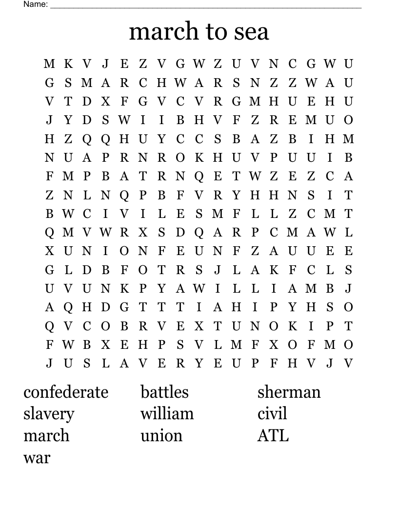 march to sea Word Search