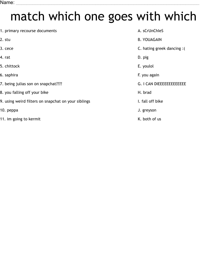 match which one goes with which Worksheet