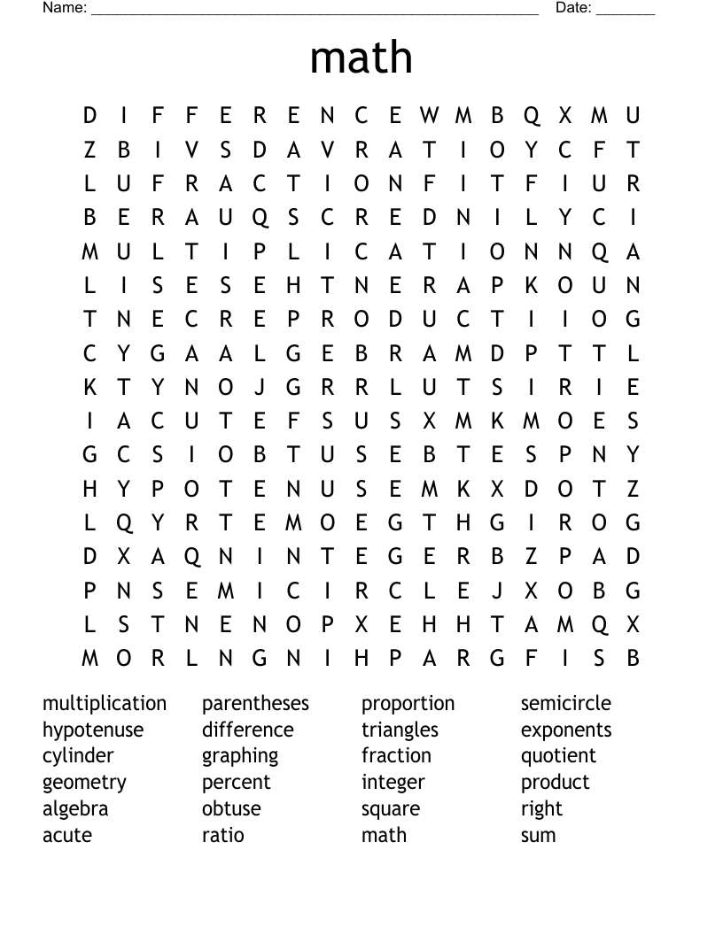 Math Terms Word Search WordMint