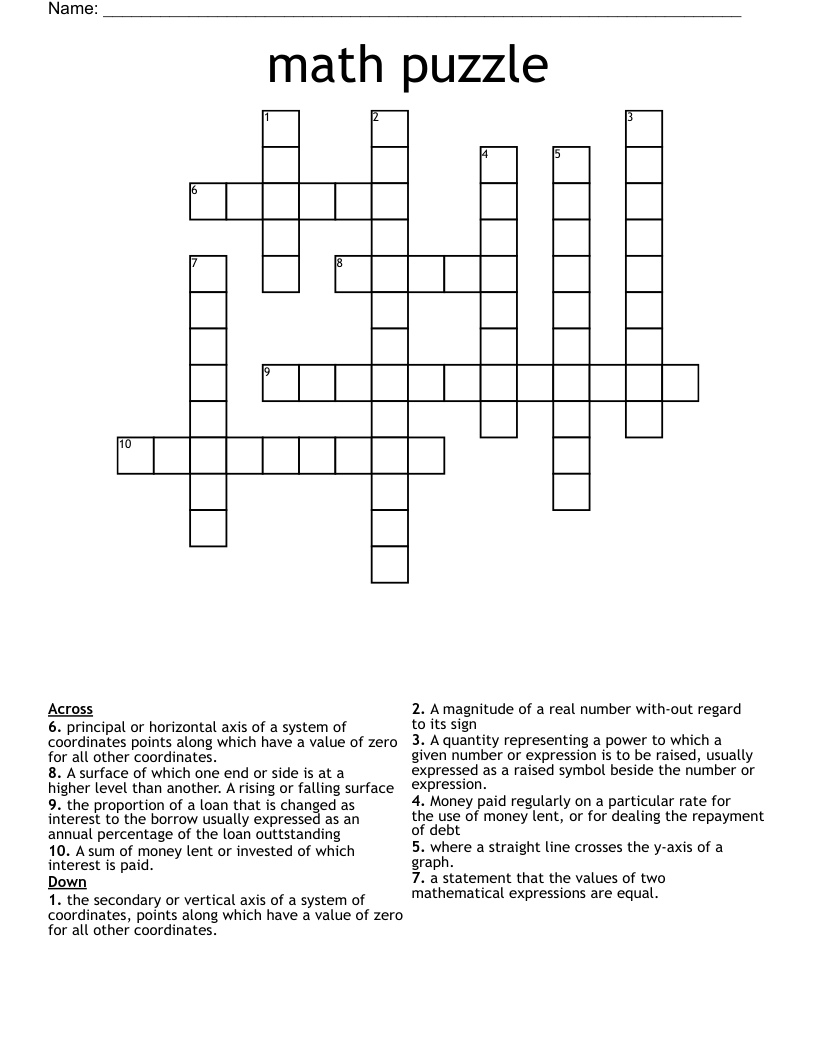 Math Puzzle Crossword WordMint