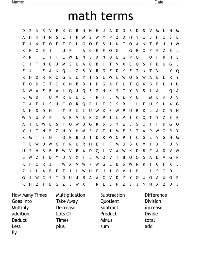 Math Terms Word Search WordMint