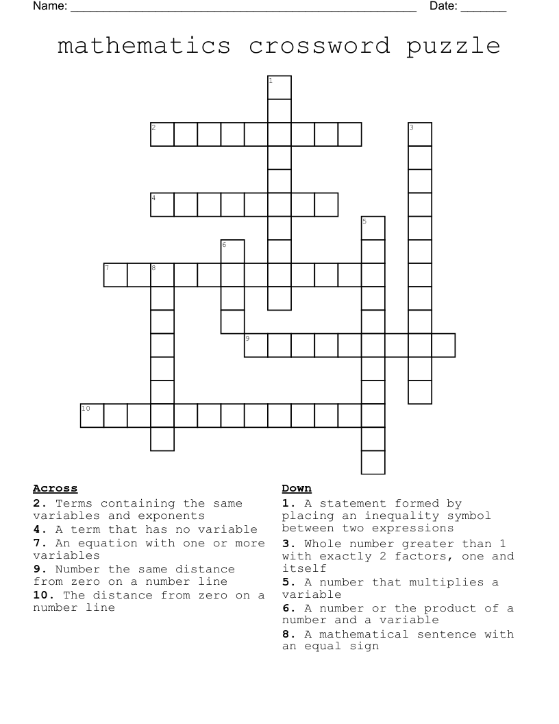 mathematics crossword puzzle WordMint