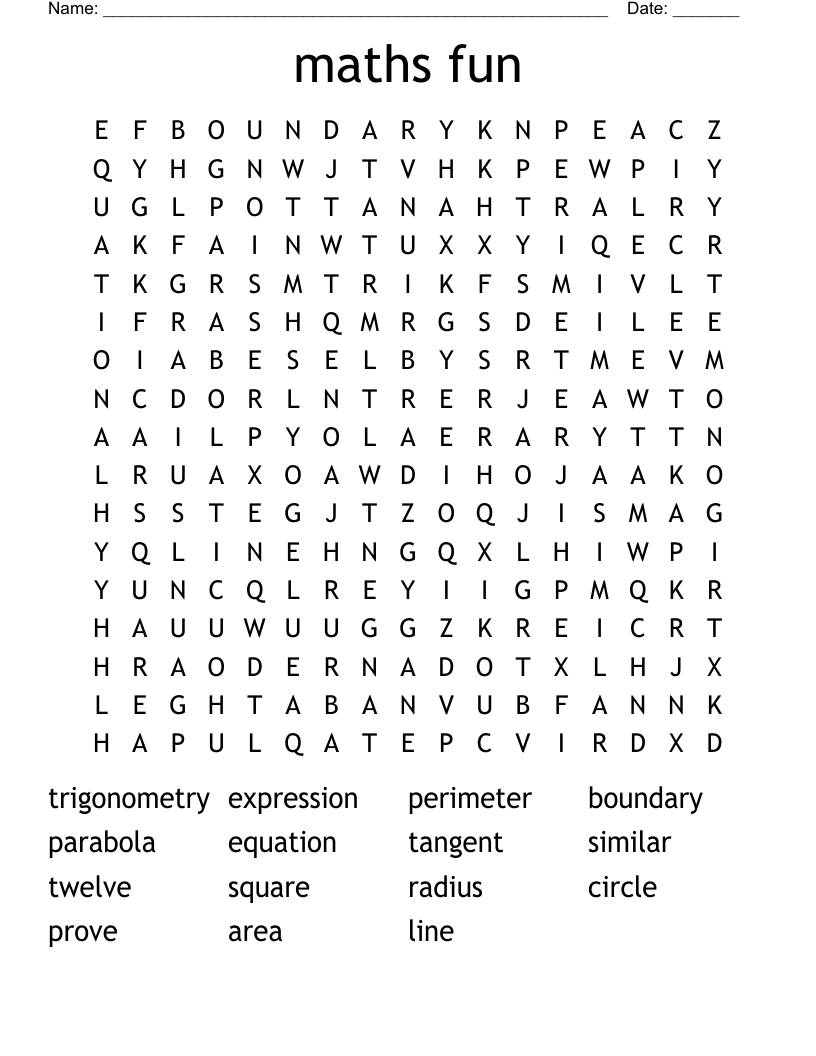 maths fun Word Search