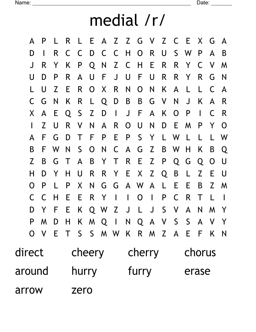 medial /r/  Word Search