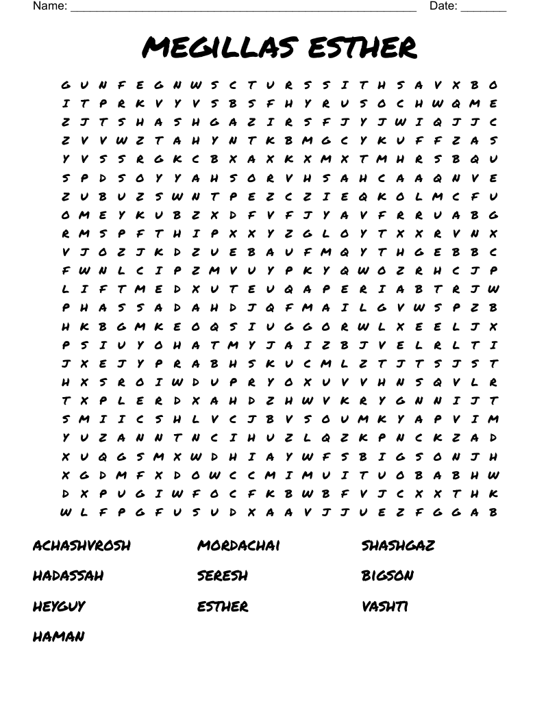 megillas esther Word Search