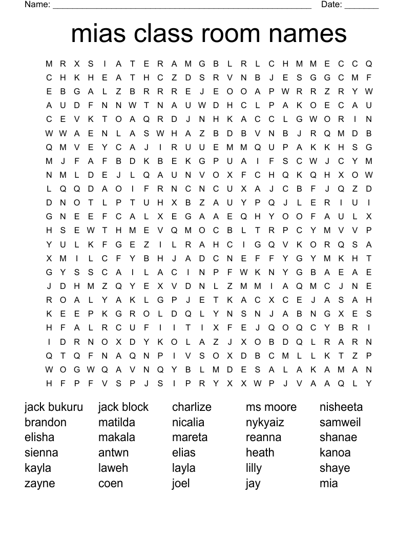 mias class room names Word Search