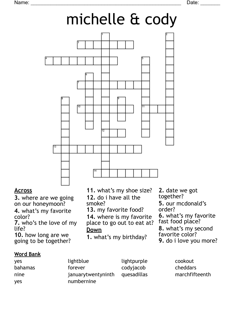 michelle & cody Crossword