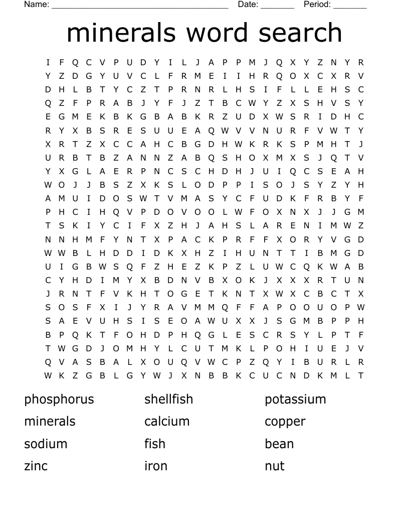 minerals word search 