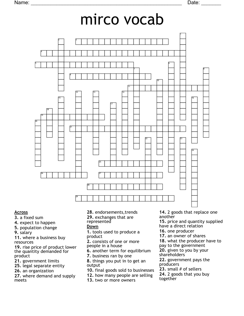 mirco vocab Crossword