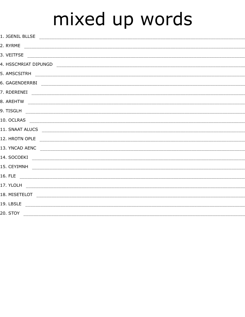mixed up words Word Scramble WordMint