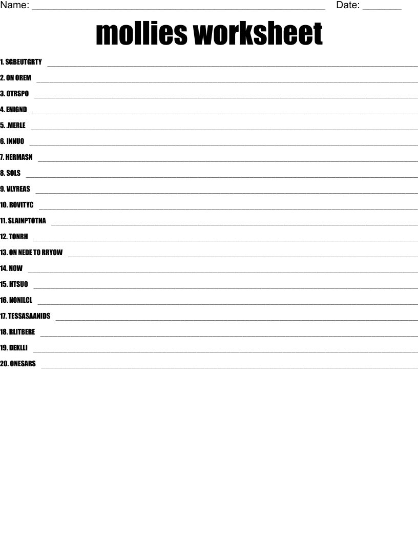 mollies worksheet Word Scramble