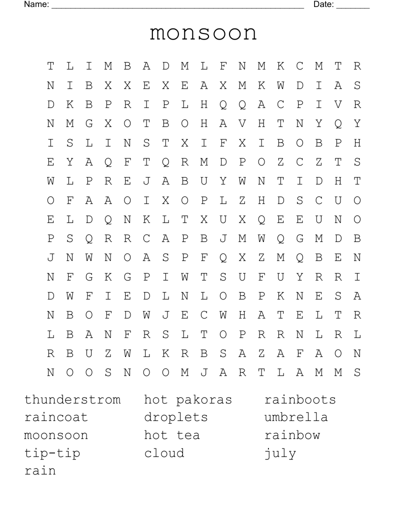 monsoon Word Search
