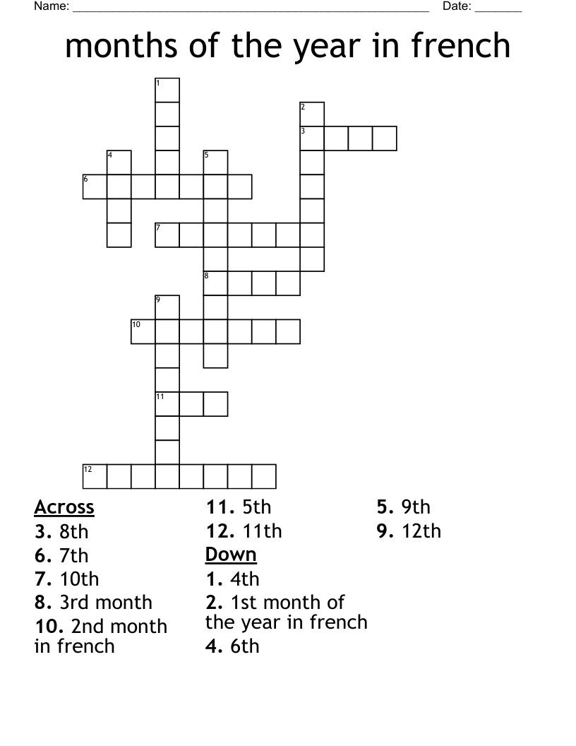 Months Of The Year In French Crossword WordMint