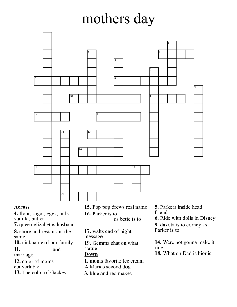 Mothers Day Crossword Puzzles