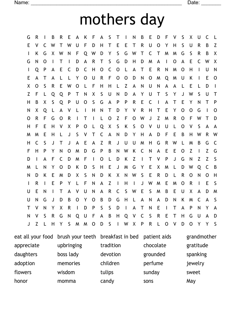 mothers day Word Search