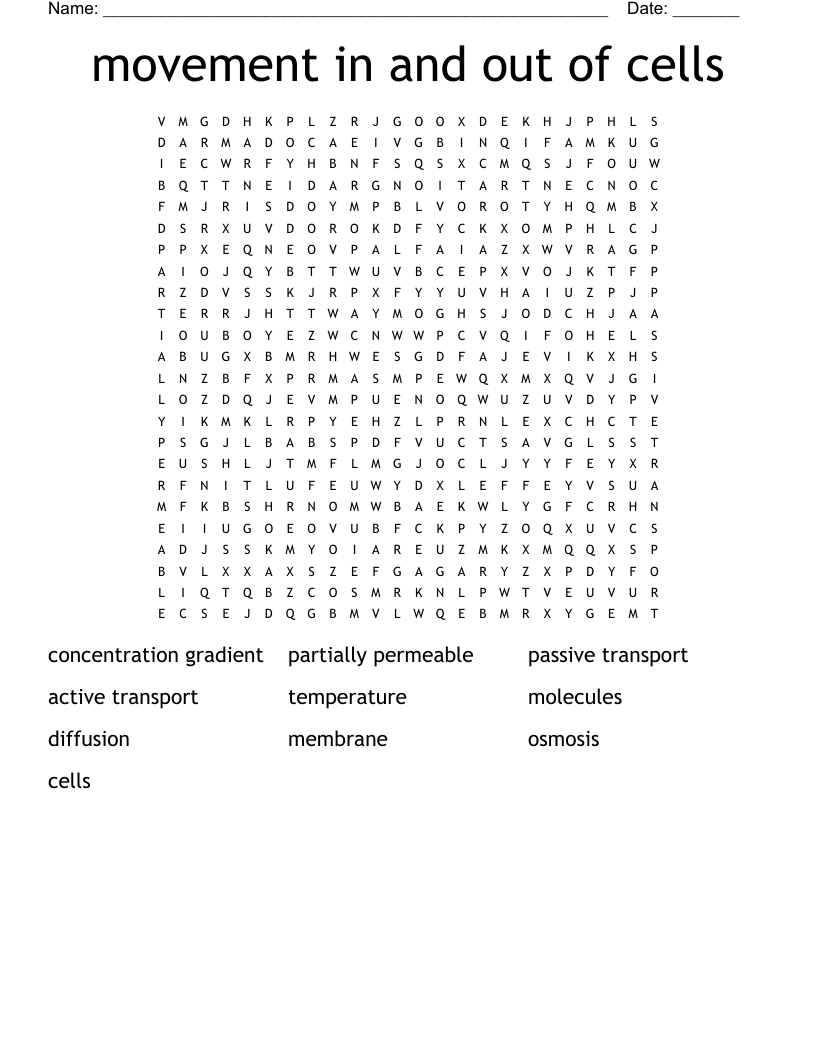 movement in and out of cells  Word Search