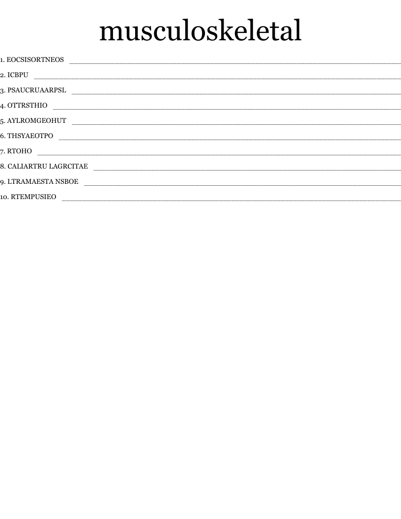 musculoskeletal Word Scramble