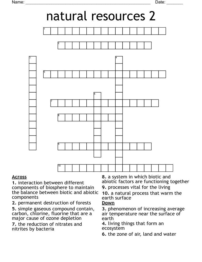 natural resources 2 Crossword