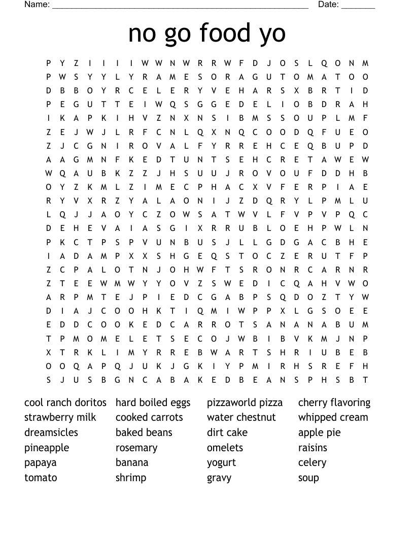 no go food yo Word Search